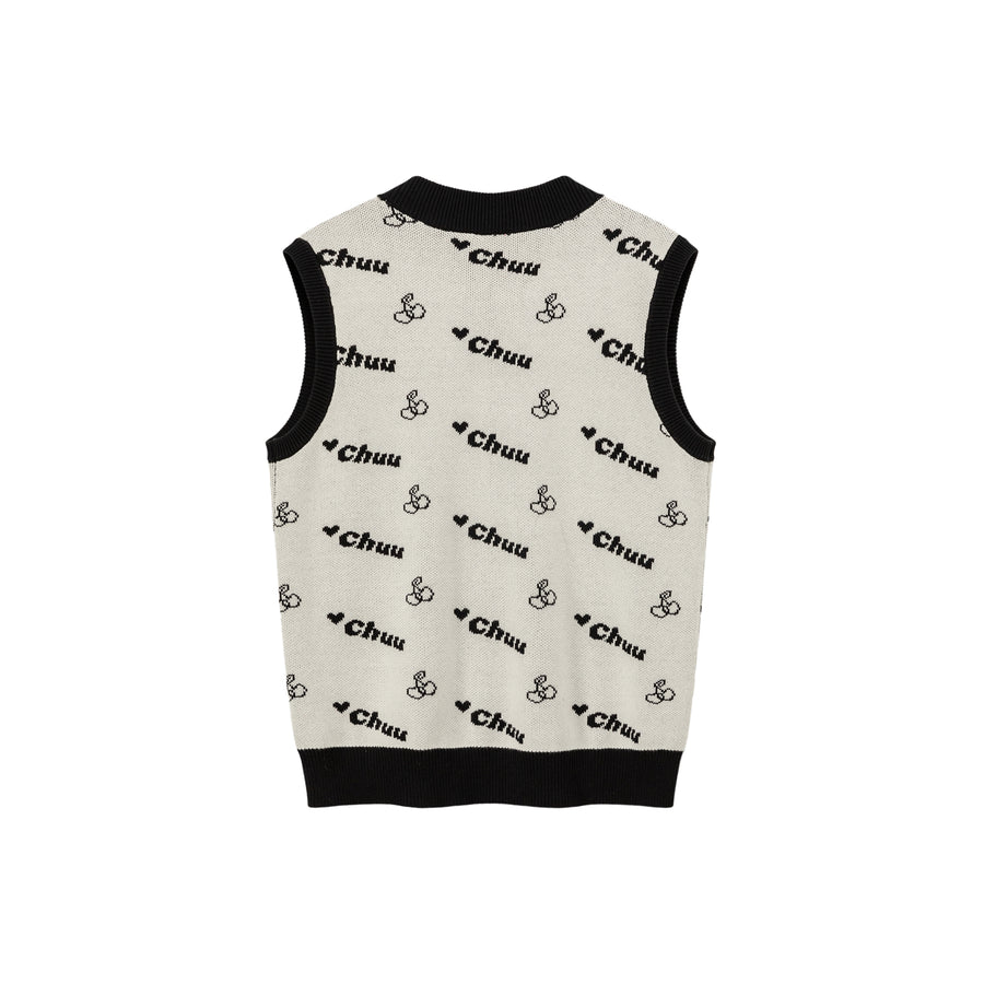 CHUU Cherry Lettering Sleeveless Knit Sweater Vest