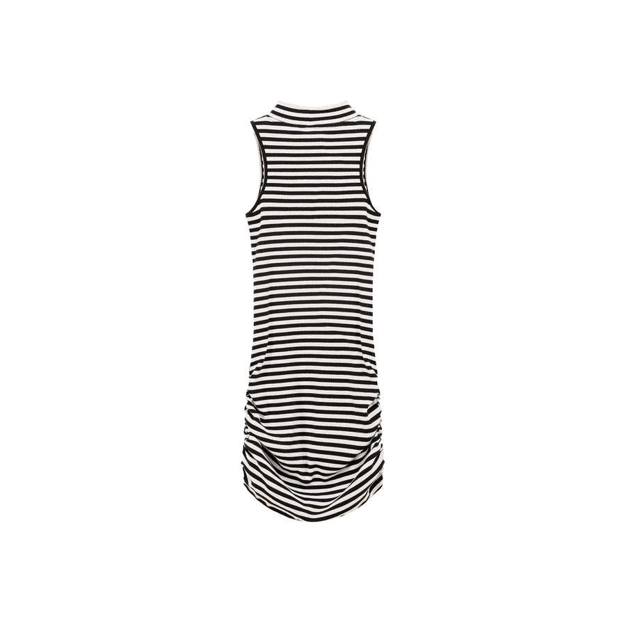 CHUU Striped Shirring Sleeveless Dress