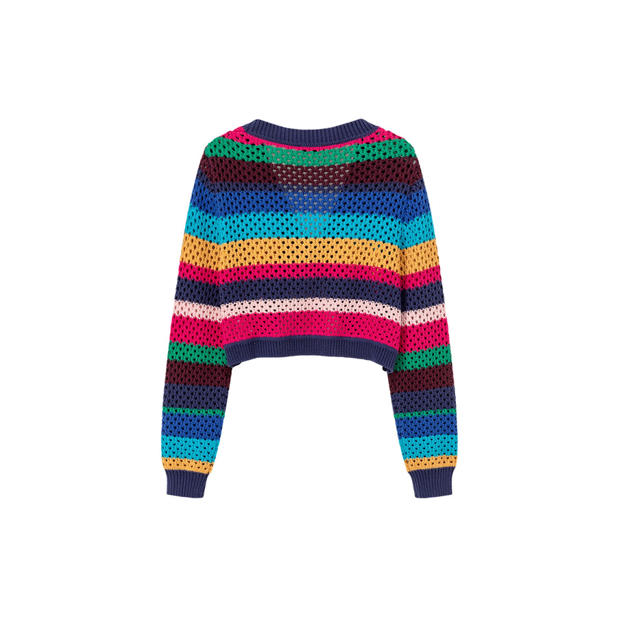 CHUU Rainbow Striped Ribbon Tie Bolero Cardigan