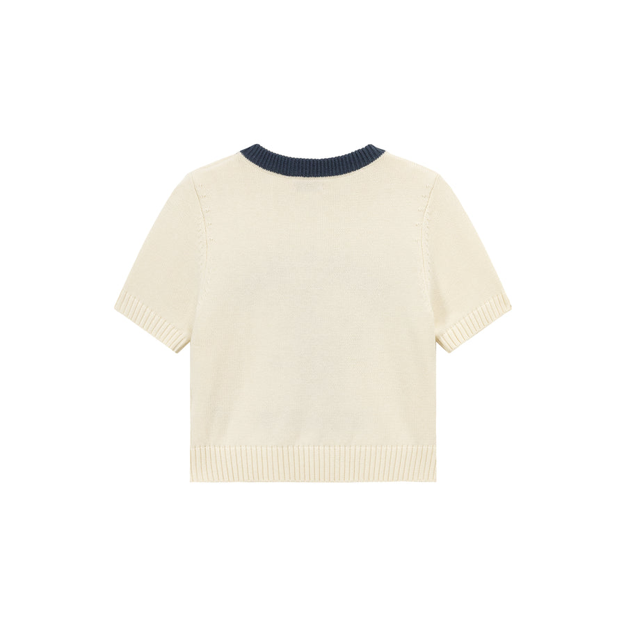 CHUU Bunny Club Character Crop Knit Sweater