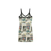 Logo Newspaper V-Neck Strap Mini Dress