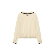 Lettering Open Collar Knit Sweater