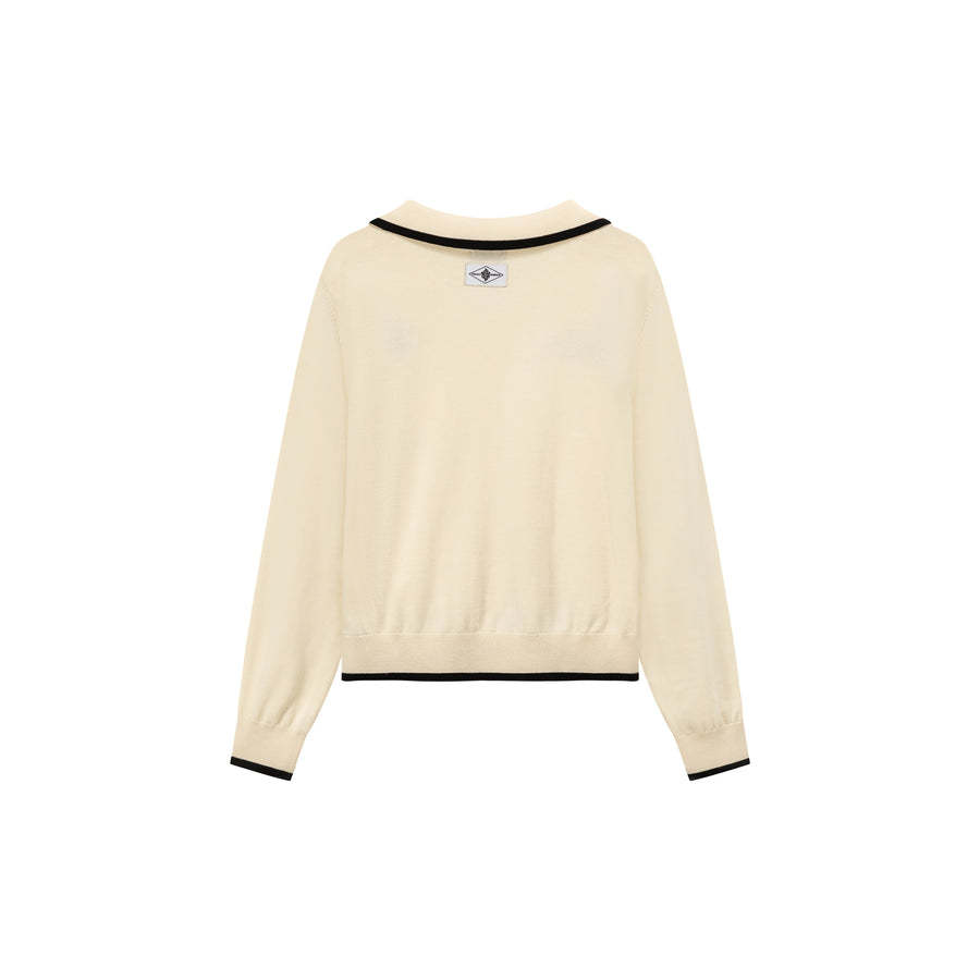 CHUU Lettering Open Collar Knit Sweater