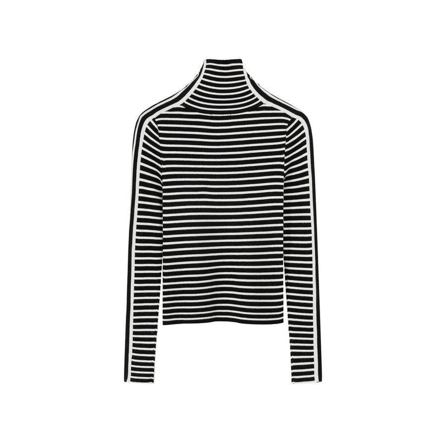 CHUU Striped High Neck Knit Top