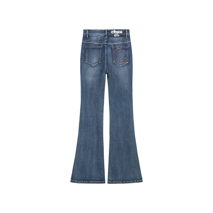 CHUU Heart Washed Bootcut Denim Jeans