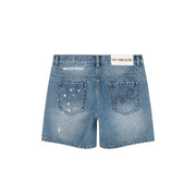 Washed Symbol Printed Denim Shorts