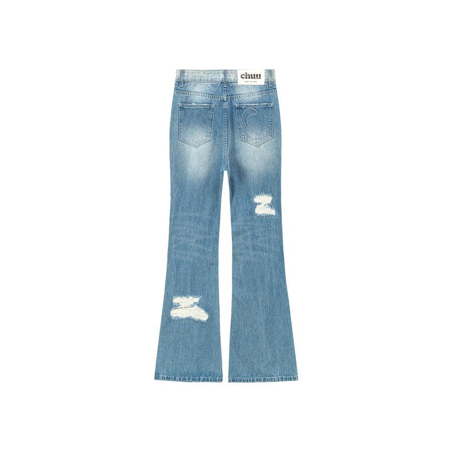 CHUU Distressed Ripped Bootcut Denim Jeans