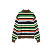 Rainbow Striped Loose Knit Half Zip Sweater