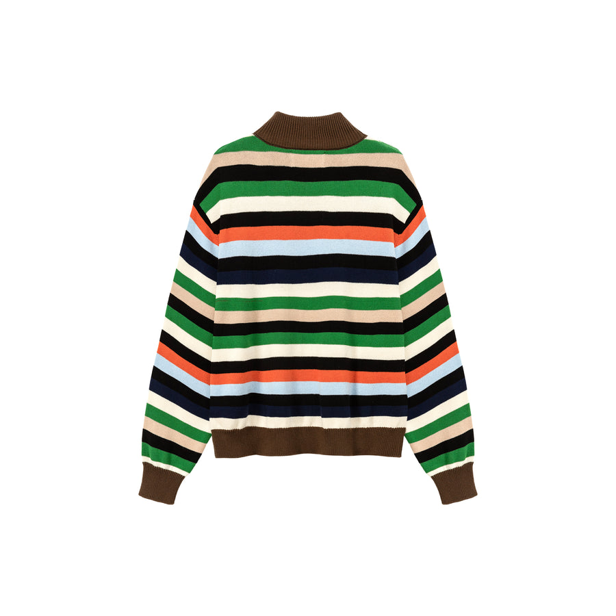 CHUU Rainbow Striped Loose Knit Half Zip Sweater