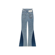 Criss Cross Belt Two Toned Bootcut Denim Pants