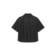 Pocket Solid Color Basic Crop Shirt