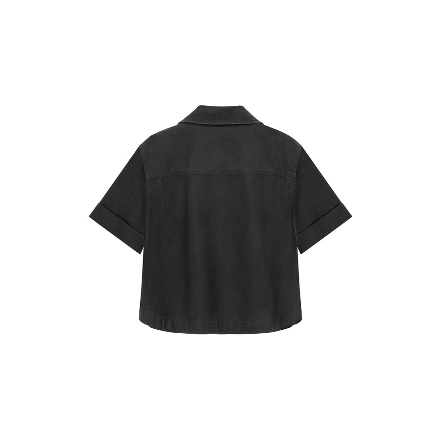 CHUU Pocket Solid Color Basic Crop Shirt