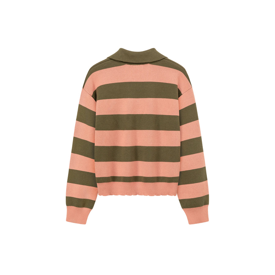 CHUU Polo Neck Striped Knit Top