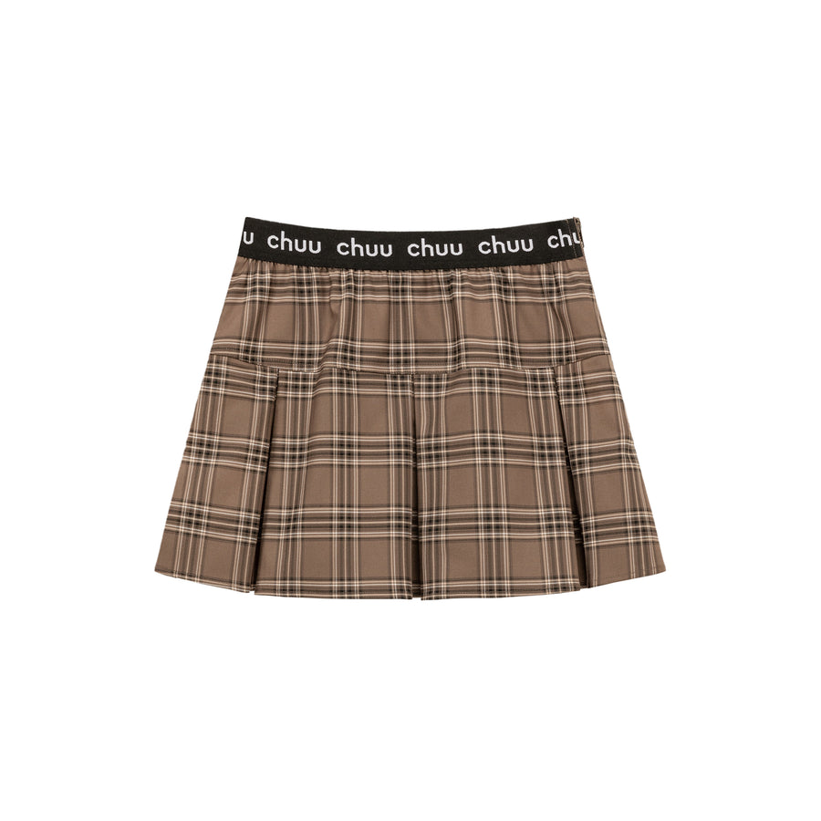 CHUU Check Pleated Preppy Mini Skirt