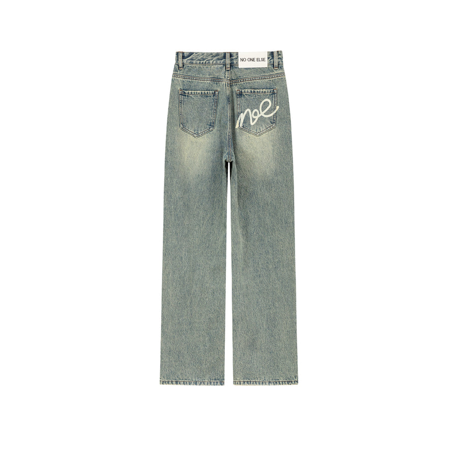 CHUU Basic Washed Wide Denim Jeans