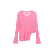 Heart Button Unbalanced Side Slit Knit Top