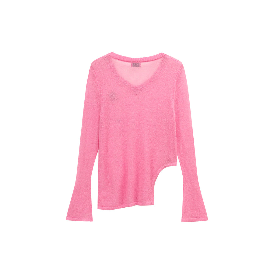 CHUU Heart Button Unbalanced Side Slit Knit Top