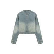 Neck Button Washed Denim Jacket