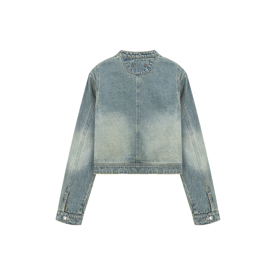 CHUU Neck Button Washed Denim Jacket