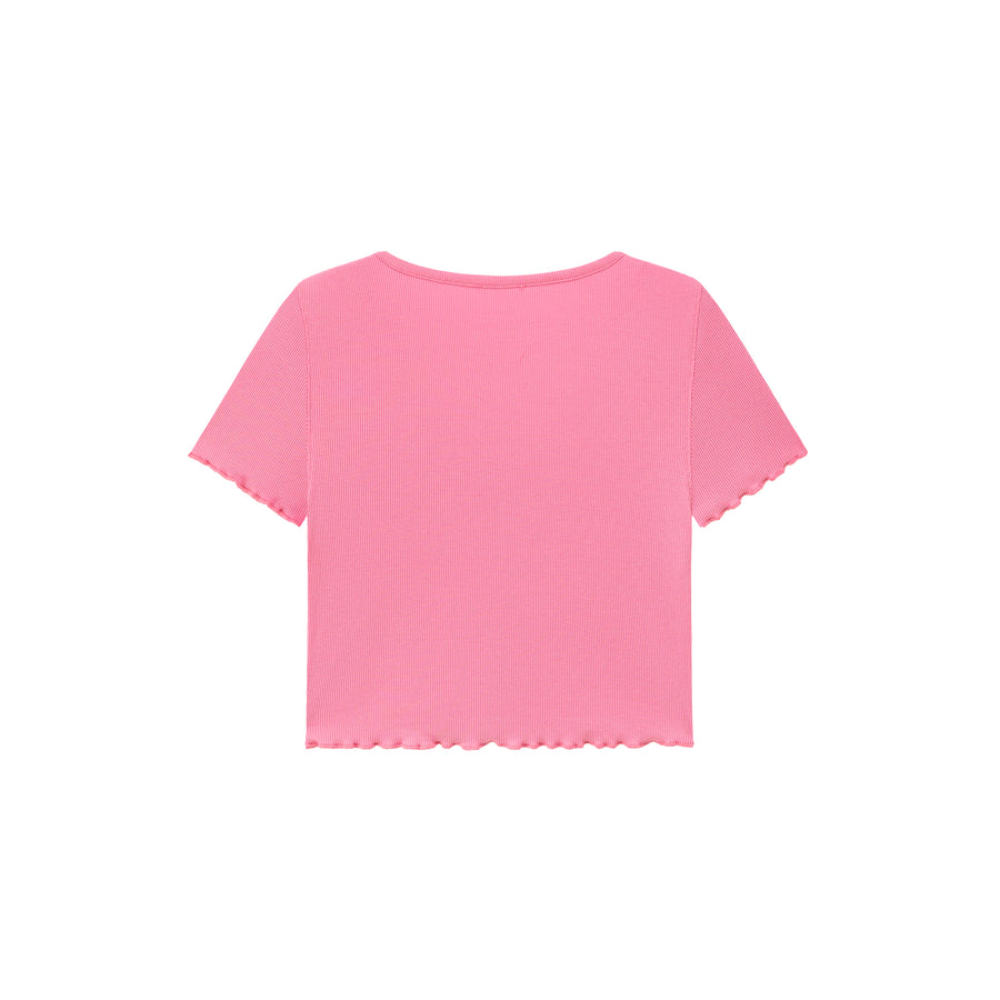 CHUU Rainbow Button Raw Hem Cropped T-Shirt