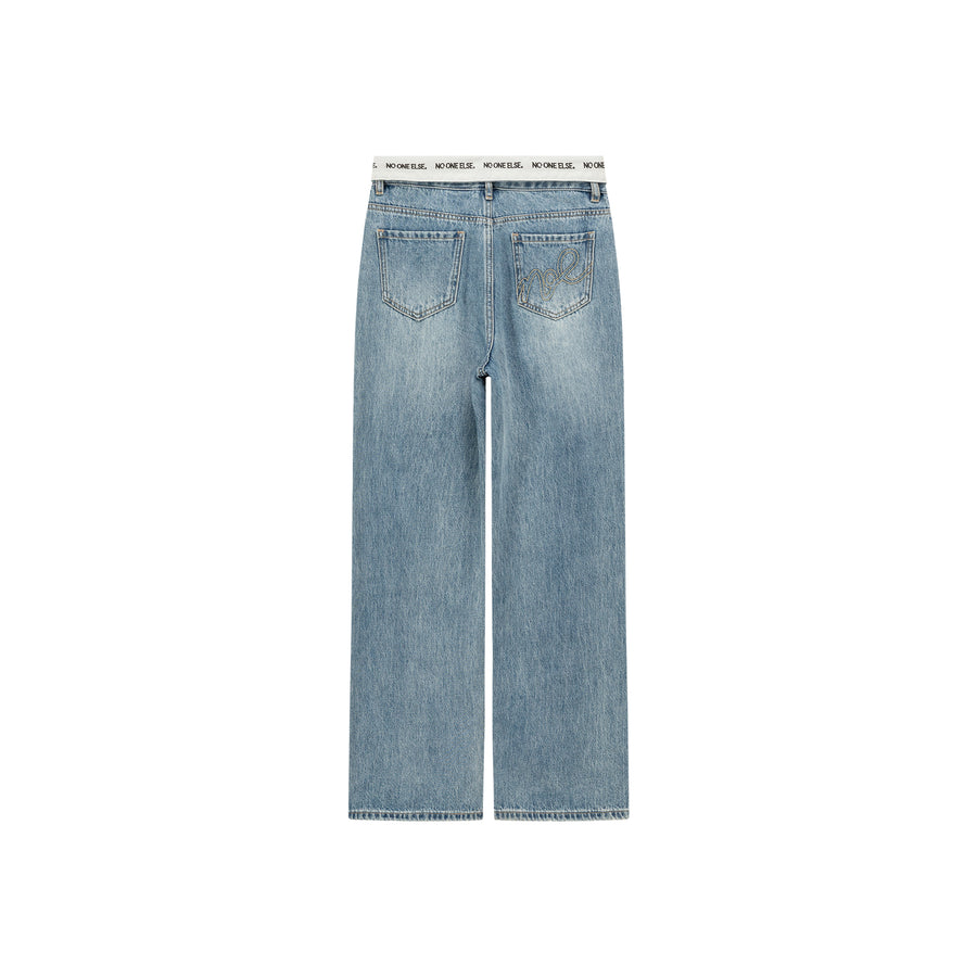 CHUU Folded Basic Washed Wide Denim Jeans