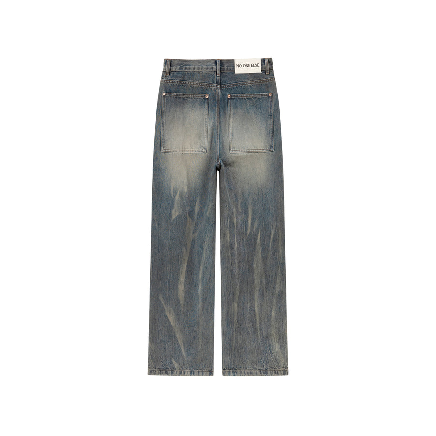 CHUU Simple Washed Wide Denim Jeans