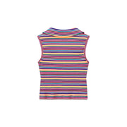 Rainbow Polo Neck Slim Crop Sleeveless Top