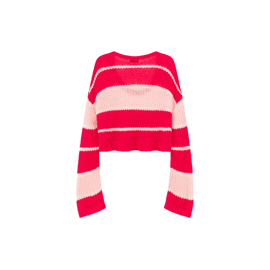 CHUU Color Combination Striped Cropped Knit Sweater