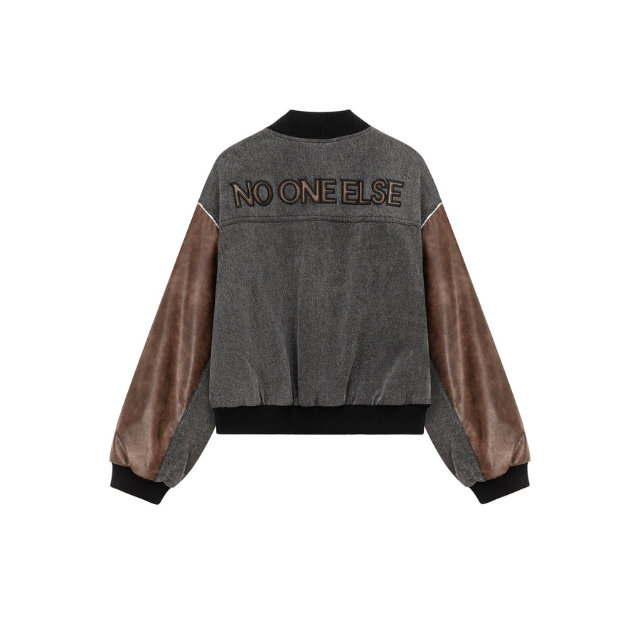 CHUU Leather Color Scheme Varsity Jacket