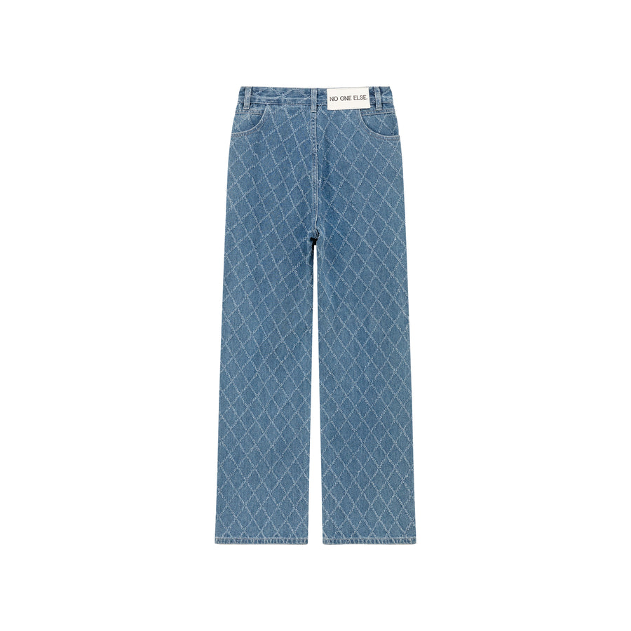 CHUU Vintage Argyle Pattern Wide Denim Jeans