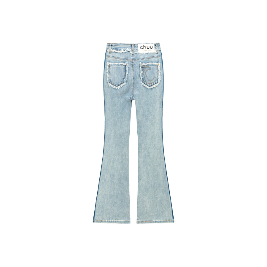 CHUU High Waist Frayed Bootcut Denim Jeans