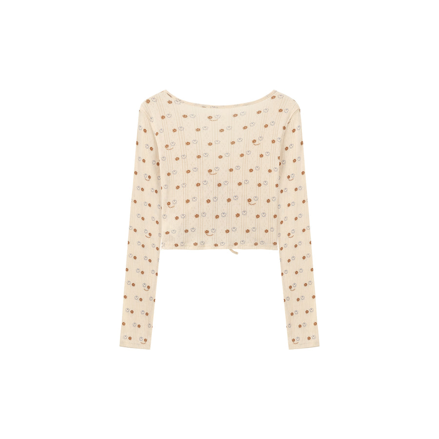 CHUU Flower Eyelet Key Hole Cardigan Top