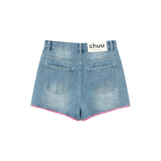 Color Line Button Denim Shorts