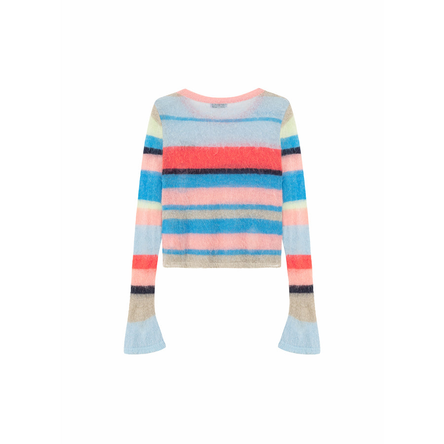 CHUU Rainbow Crop Ripped Stripe Knit Sweater