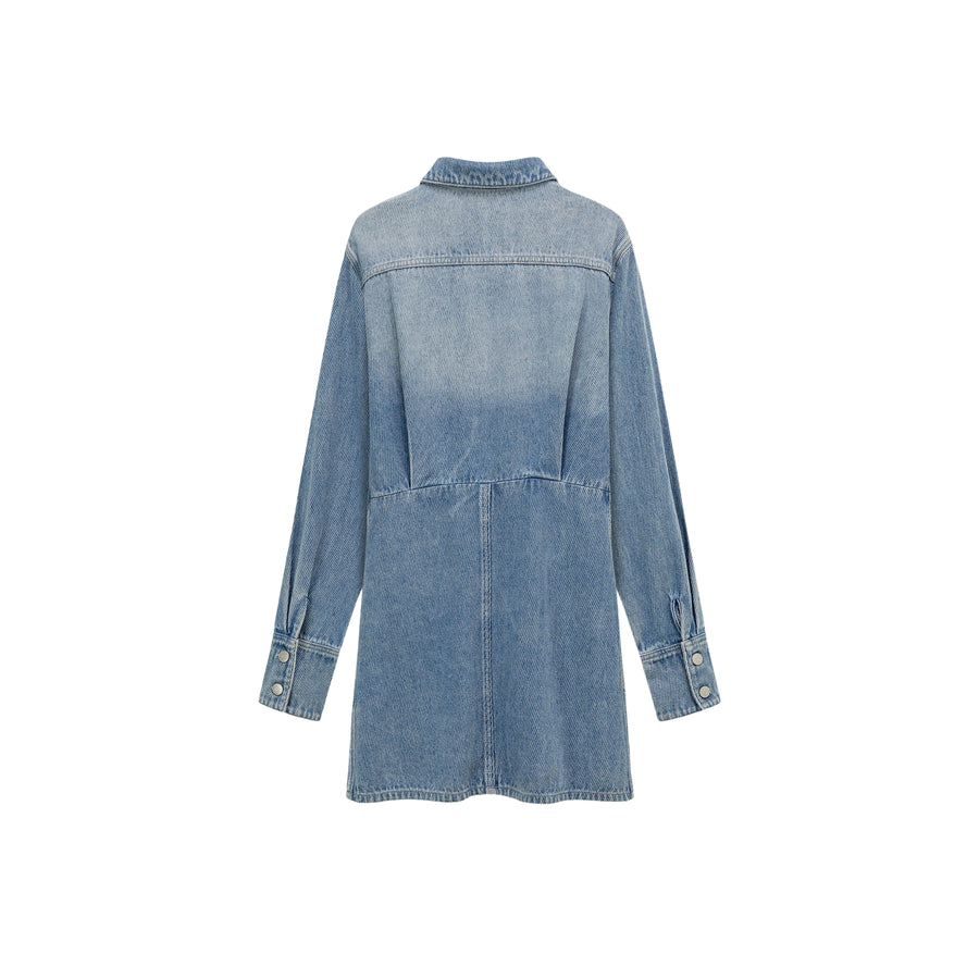 CHUU Unbalanced Denim Long Sleeve Dress