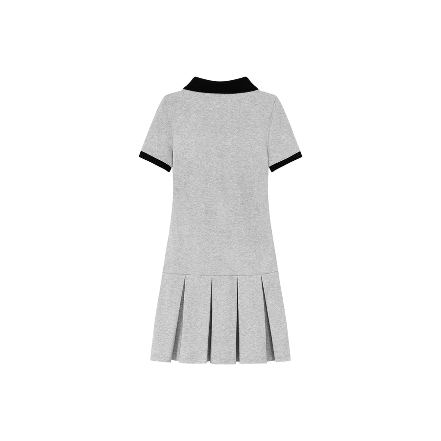 CHUU Polo Neck Pleated Short Sleeve Dress