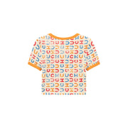 Square Neck Color Chuu Lettering Pattern Crop T-Shirt