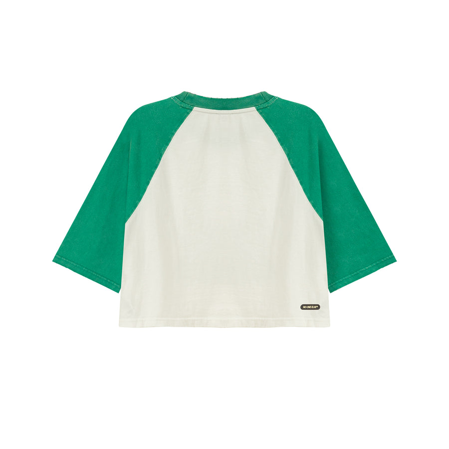 CHUU Raglan Color Crop Printed T-Shirt