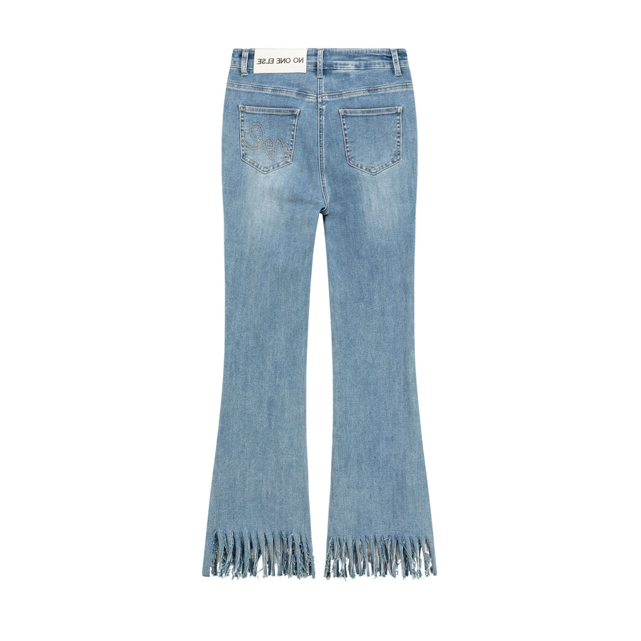 CHUU Fringe-Cut Hem Slim Denim Jeans