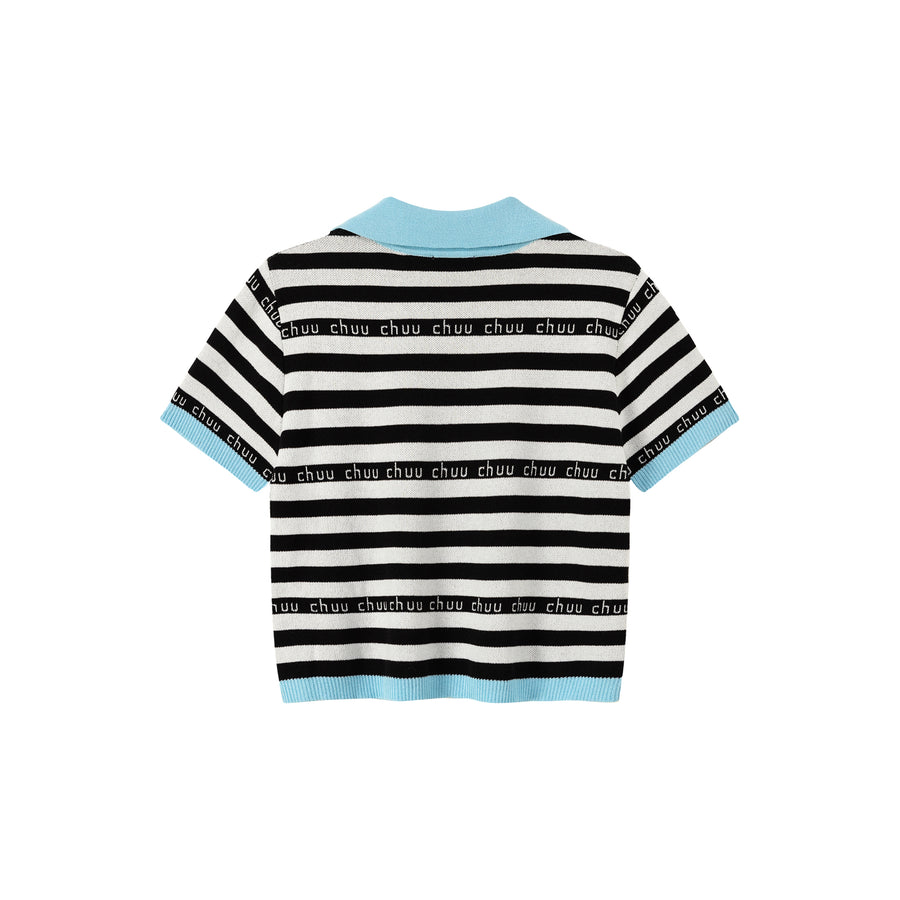 CHUU Chuu Lettering Striped Contrasting Color Knitted Sweater