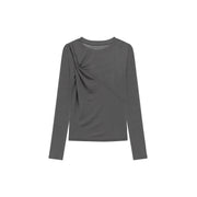 Round Neck Layered Unbalanced Slim Long Sleeved Top