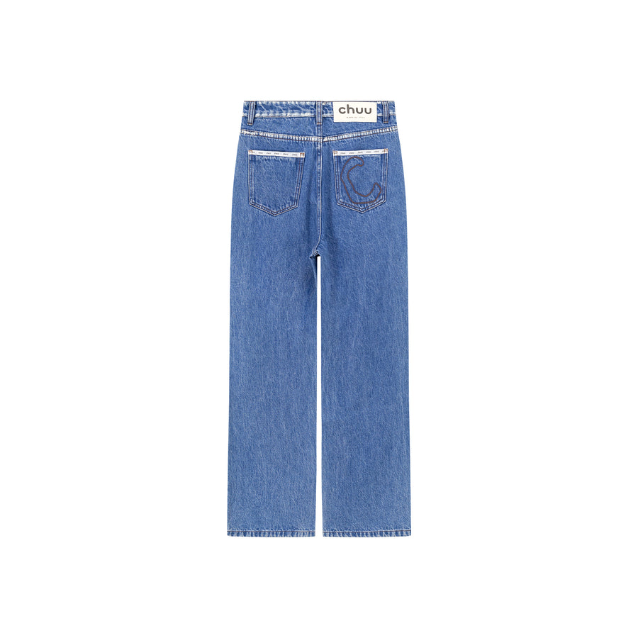 CHUU Casual Washed Wide Denim Jeans