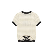 Size Doesnt Matter Color Hole Pattern Preppy Logo Knit Top