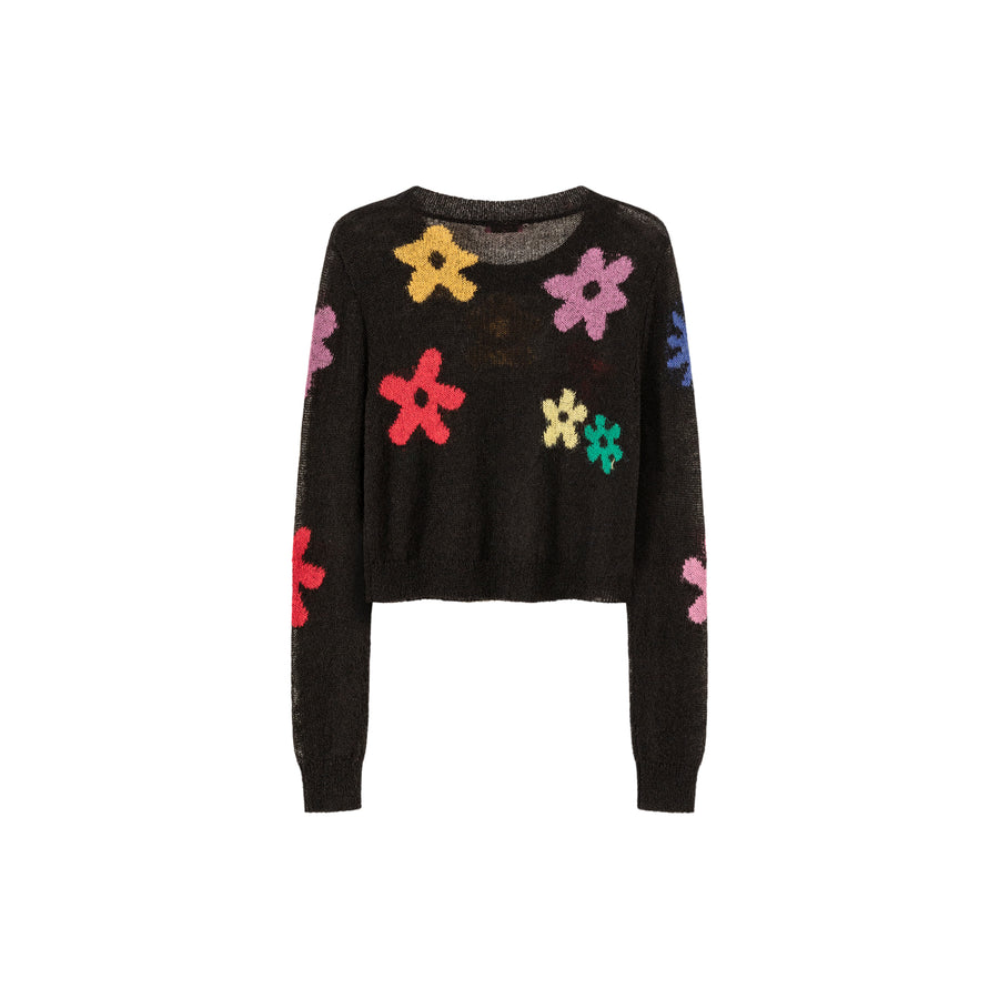 CHUU Colorful Flowers Crop Knit Sweater