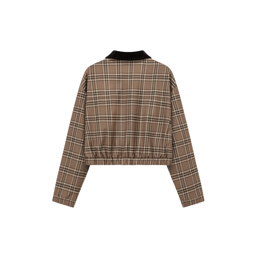 CHUU Logo Collar Check Boxy Jacket