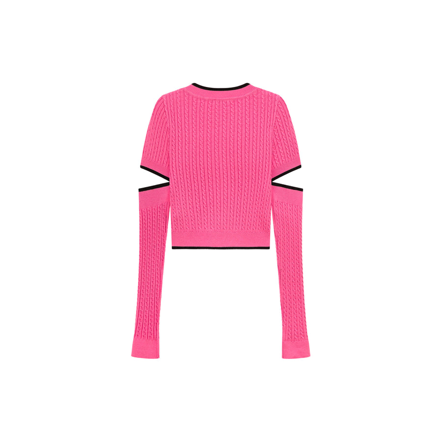 CHUU Heart Button Cutout Knit Top