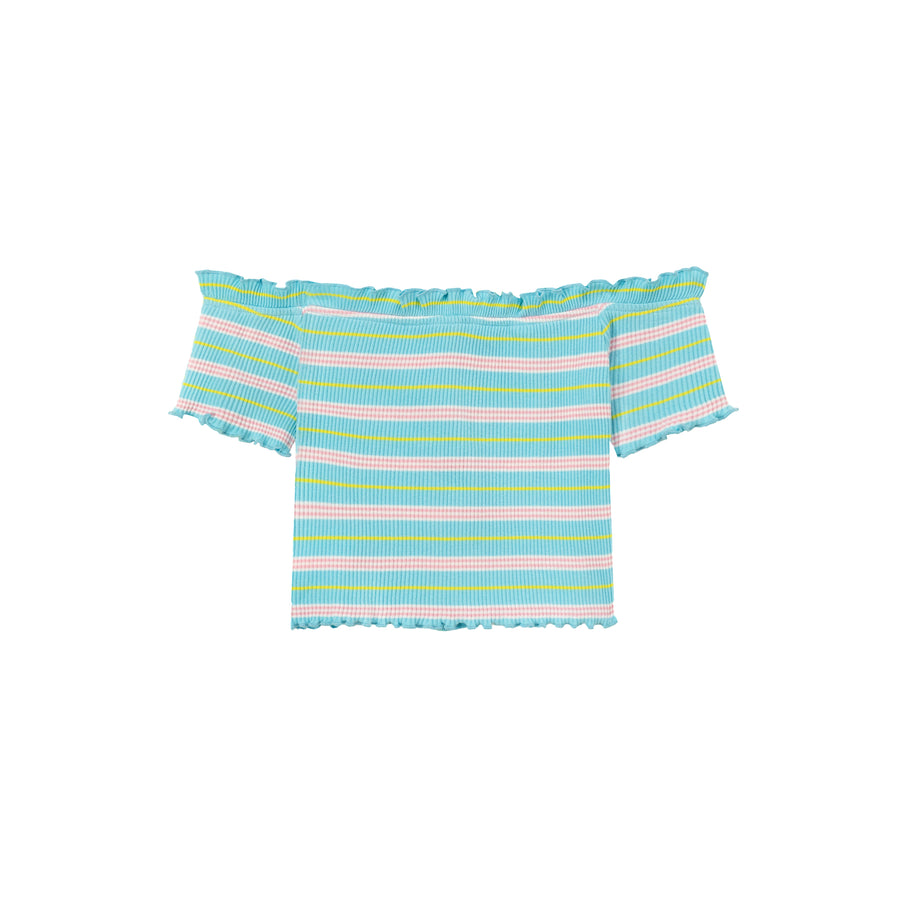 CHUU Ruffled Off The Slim Fit Crop Shoulder T-Shirt