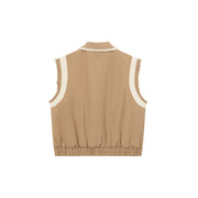 Color Pocket Raw Edge Zipper Vest