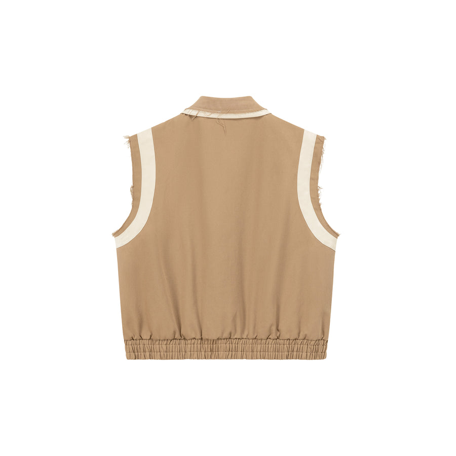 CHUU Color Pocket Raw Edge Zipper Vest