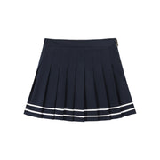 Stripe Button Pleated Sporty Mini Skirt